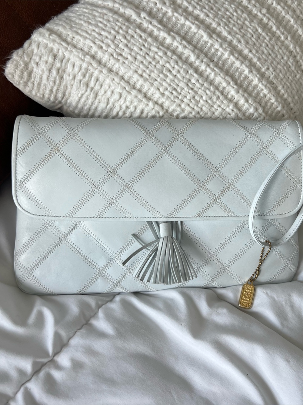 LISETTE White Leather Shoulder Clutch with Gold Hardware